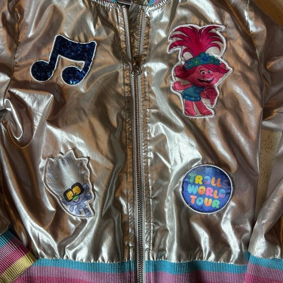 Trolls Girls World Tour Metallic Patchwork Bomber Jacket size 6 - Picture 3 of 7